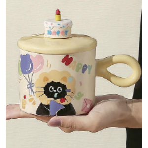 生日猫咪杯 黄色 380ml Birthday Cat Mug Yellow 380ml 