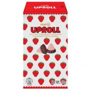 明治 草莓牛奶巧克力卷 MEIJI  Millk & Strawberry Chocolate Uproll MEIJI Maito ja mansikkasuklaarulla 40g