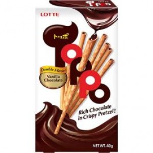 乐天饼干棒 香草巧克力味 LOTTE TOPPO  Pretzel Sticks Vanilla Chocolate LOTTE TOPPO Pretzel-tikut Vanilja-Suklaa 40g