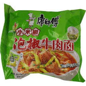 康师傅经典泡椒⽜⾁⾯ Master Kung  Instant Noodle Spicy Pickled Pepper Beef  Flavor 104g 
