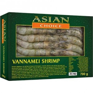 ASIAN CHOICE 盒装南美白虾 ASIAN CHOICE Vannamei Shrimp HOSO 31/40 ASIAN CHOICE vannamei-katkaravut, kokonaiset kuorineen 1kg 